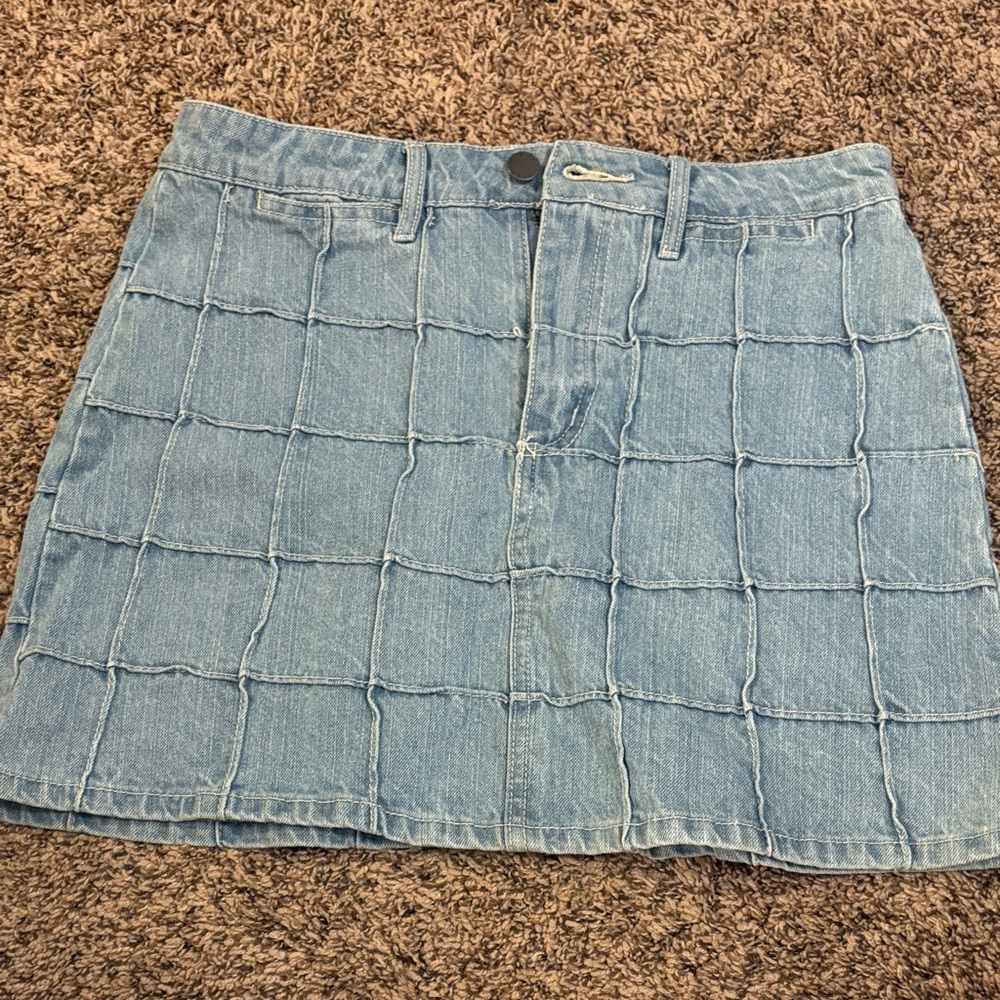 Forever 21 Blue Checkered Denim Mini Skirt